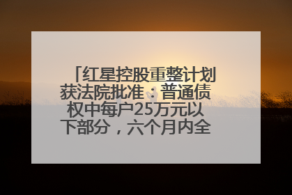 红星控股重整计划获法院批准：普通债权中每户25万元以下部分，六个月内全额现金清偿