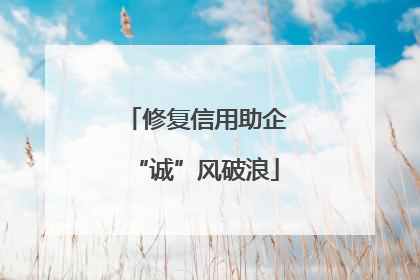 修复信用助企“诚”风破浪
