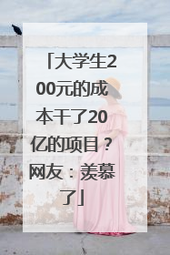 大学生200元的成本干了20亿的项目？网友：羡慕了